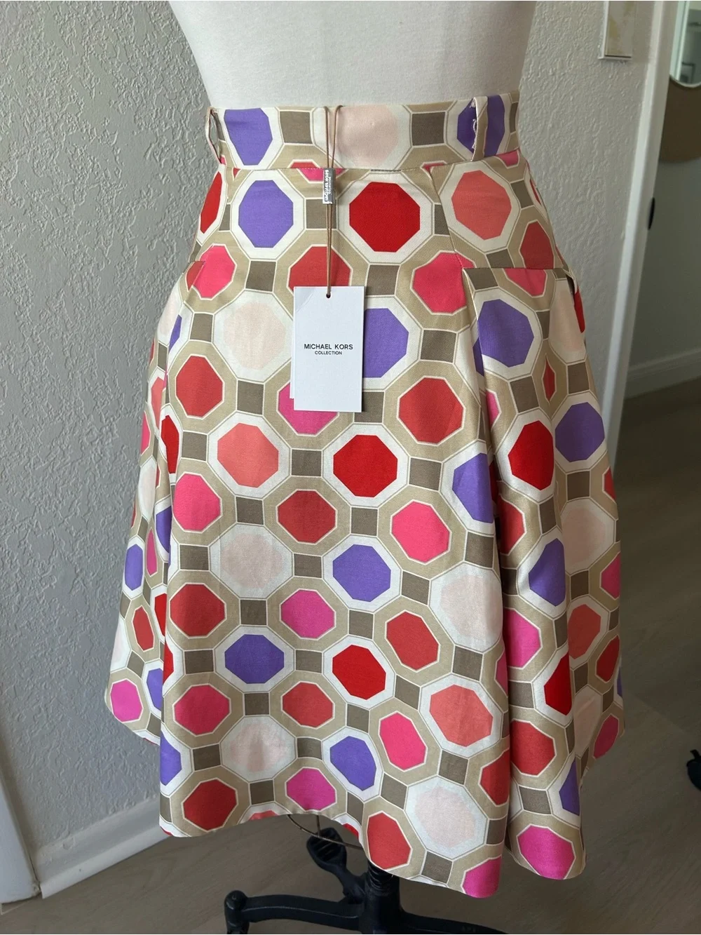 Michael Kors collection Print Skater Skirt with Pink, Red & Purple Accents